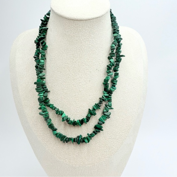 Natural Malachite Hammered Smooth Rough Malachite Chips Gemstone Necklace - Picture 1 of 6